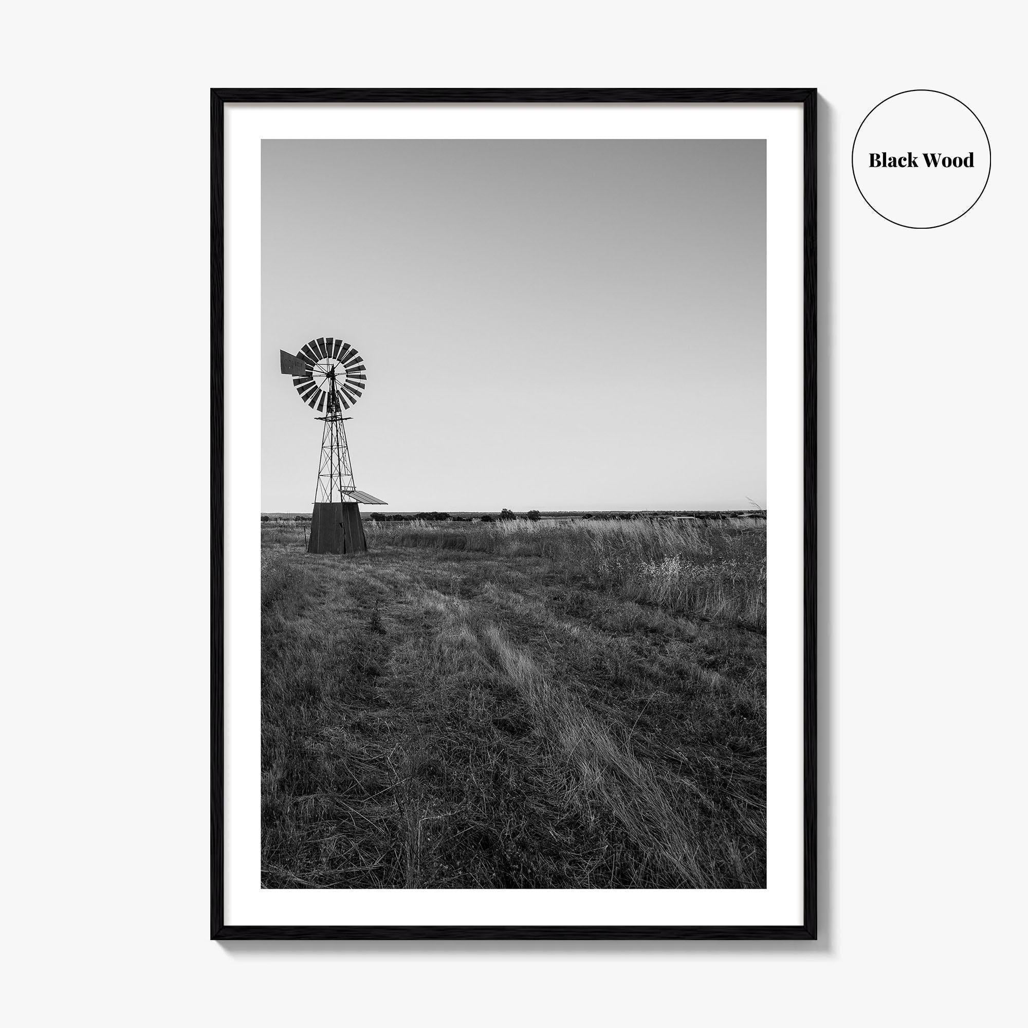 Texas Black and White Fine Art Photo Print, Windmill Poster, USA