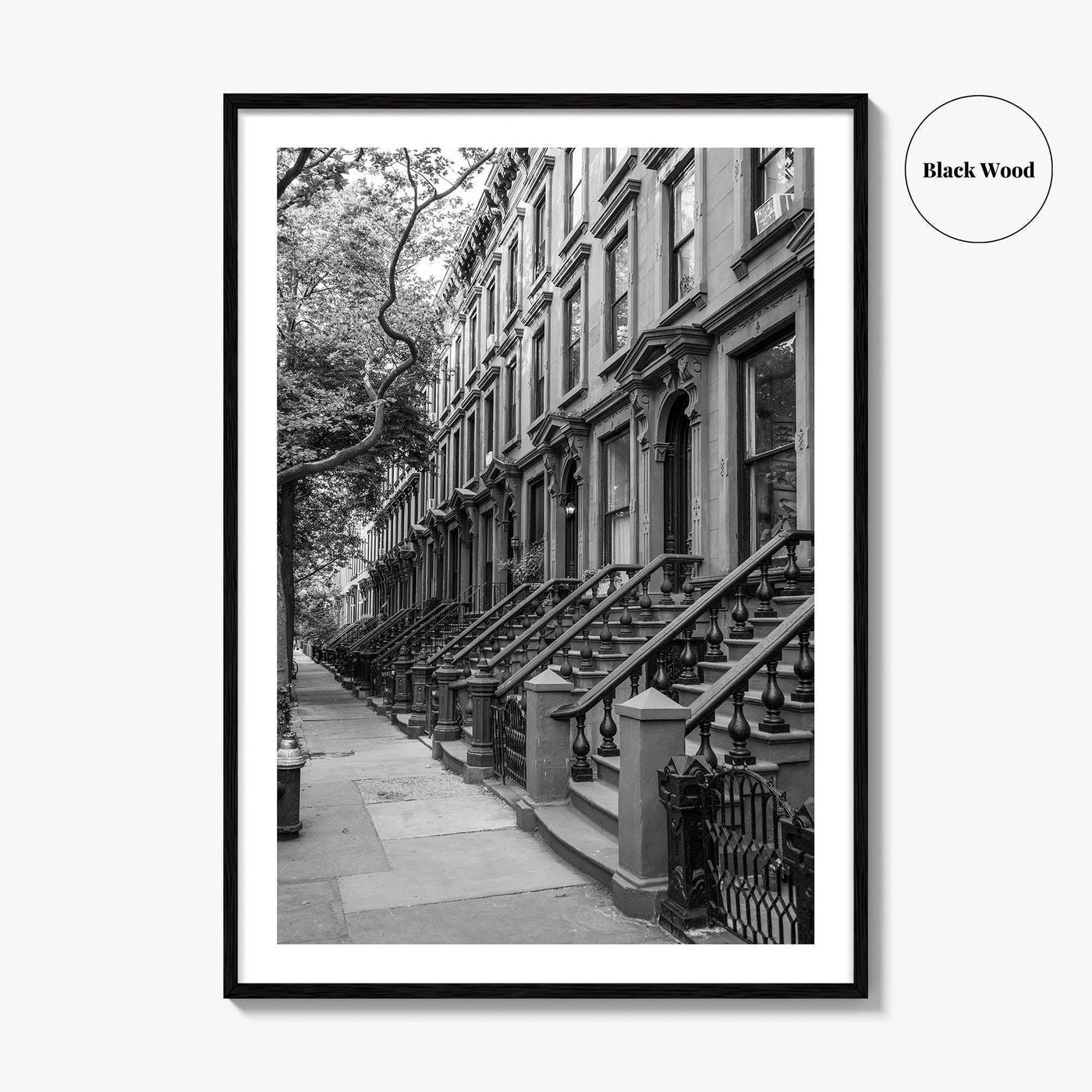 Brooklyn Black and White Fine Art Photo Print, Cobble Hill Brownstones NYC Poster