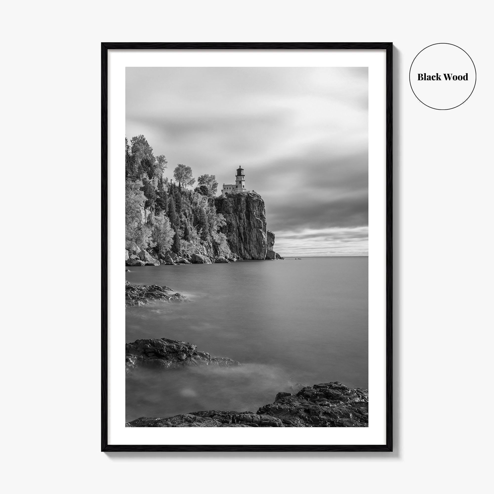 Lake Superior Black and White Fine Art Photo Print, Split Rock Lighthouse Minnesota, USA