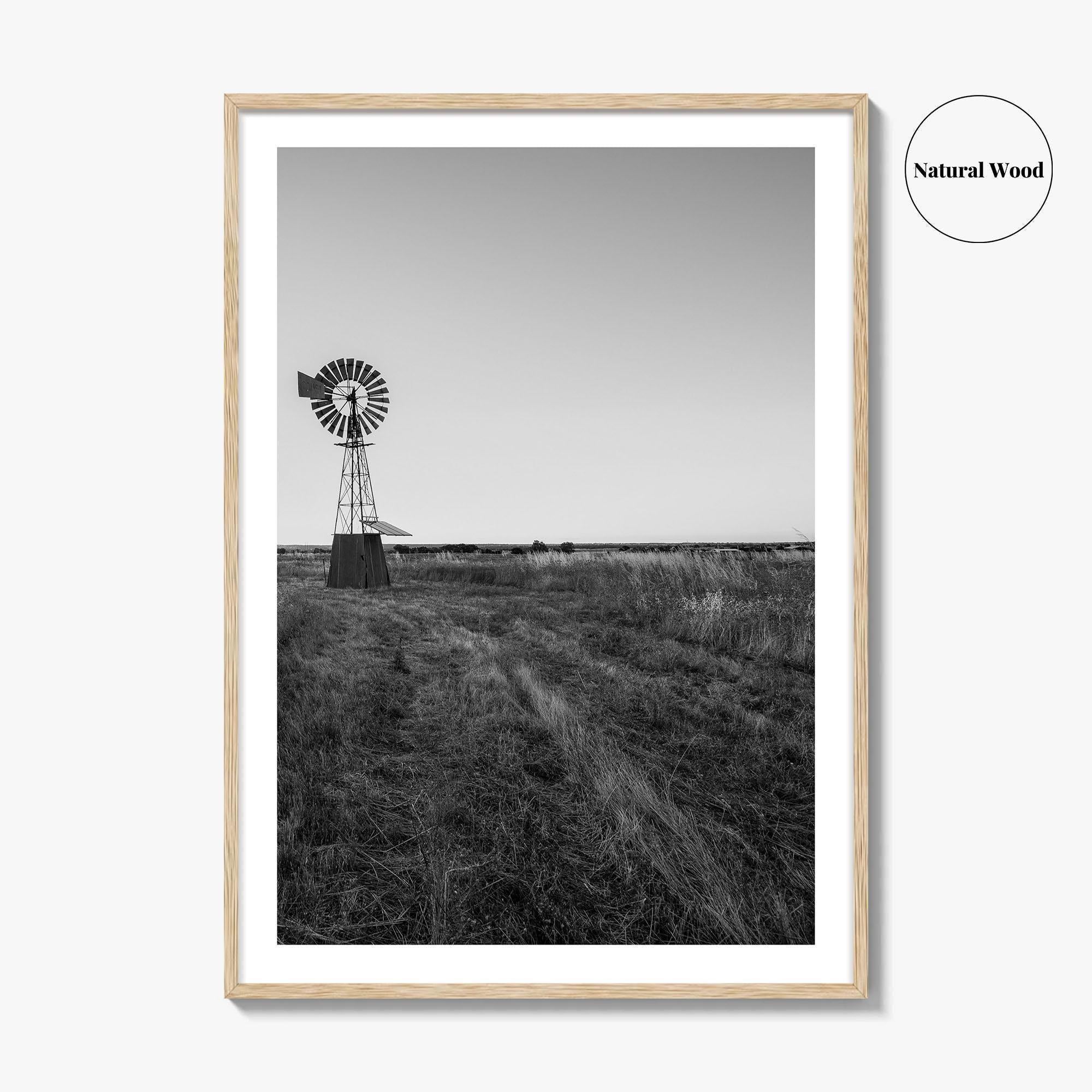 Texas Black and White Fine Art Photo Print, Windmill Poster, USA