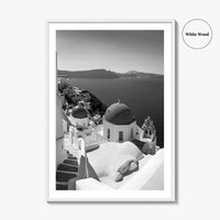 Santorini Black and White Fine Art Photo Print, Oia Greece Blue Domes Poster
