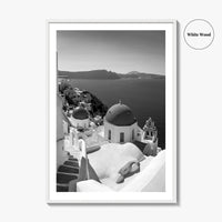 Santorini Black and White Fine Art Photo Print, Oia Greece Blue Domes Poster