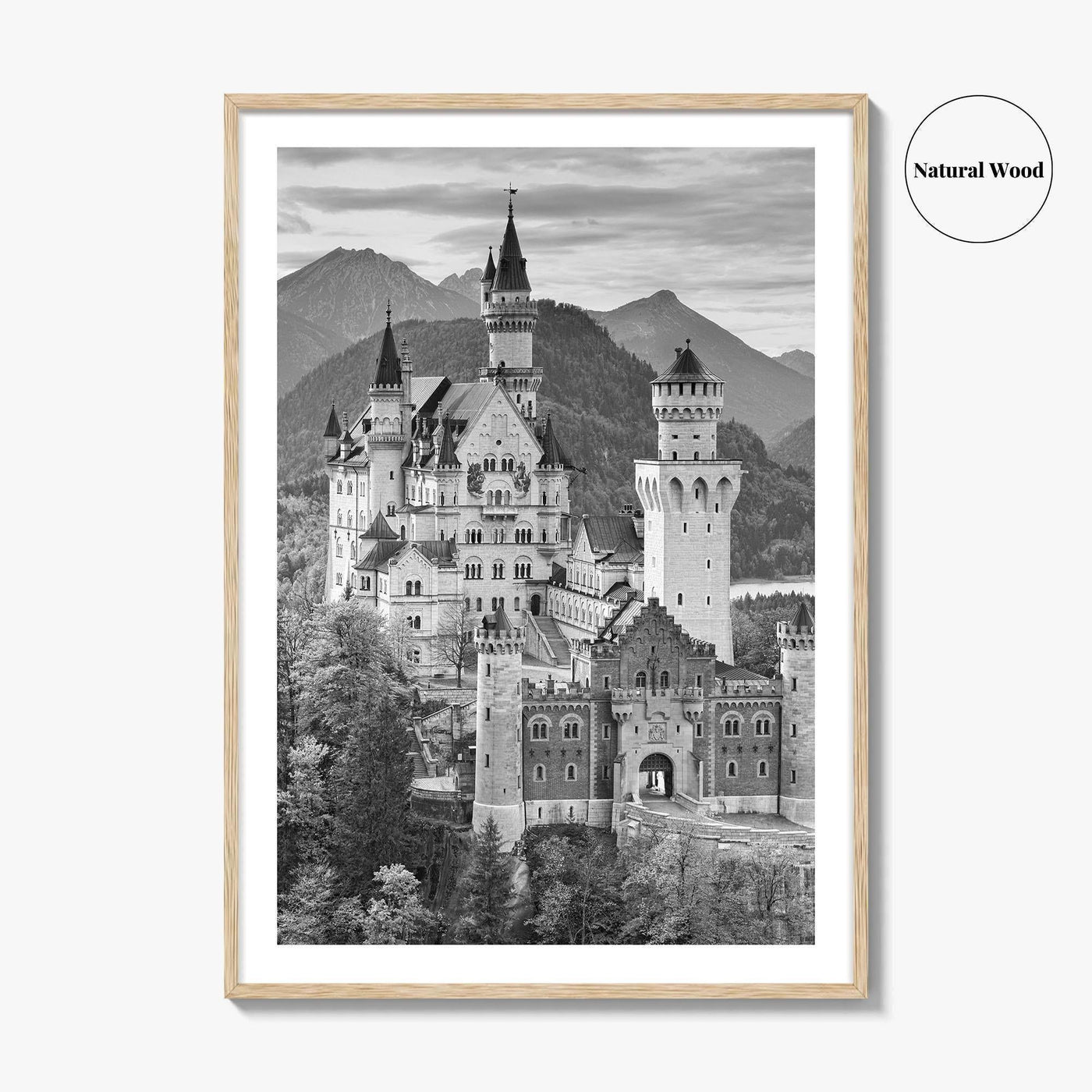 Neuschwanstein Castle Black and White Fine Art Photo Print, Bavaria Germany Poster
