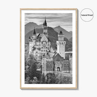 Neuschwanstein Castle Black and White Fine Art Photo Print, Bavaria Germany Poster