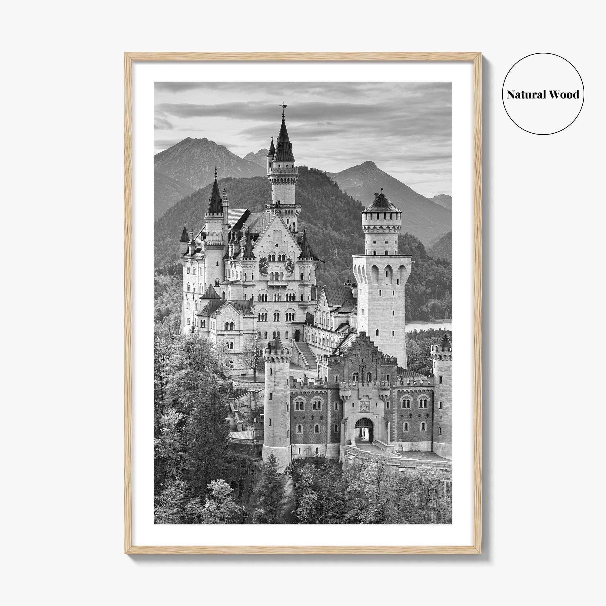 Neuschwanstein Castle Black and White Fine Art Photo Print, Bavaria Germany Poster