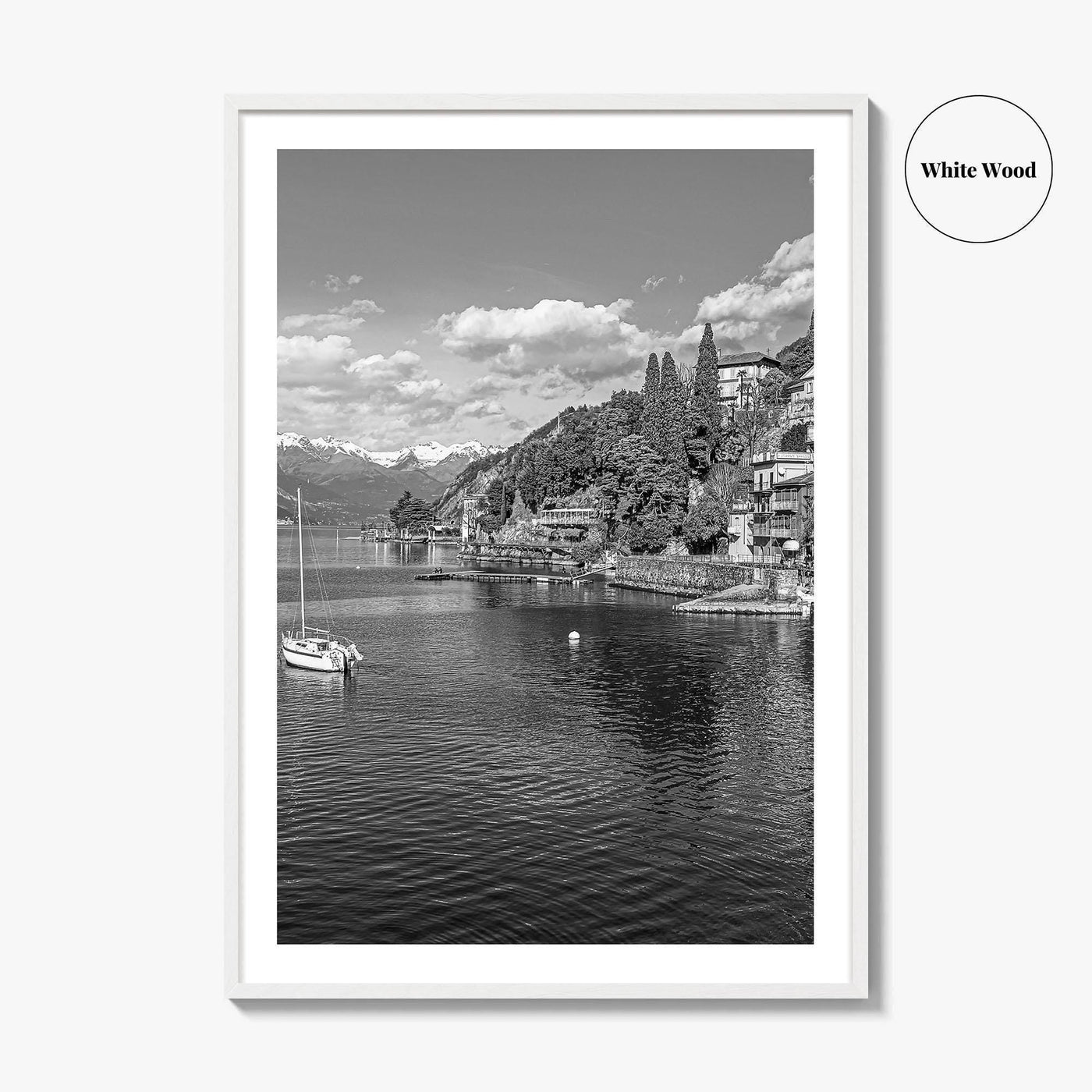 Lake Como Black and White Fine Art Photo Print, Varenna Italy Wall Poster
