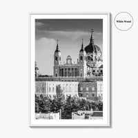 Madrid Skyline Black and White Fine Art Photo Print, Spain, Almudena Cathedral, Royal Palace