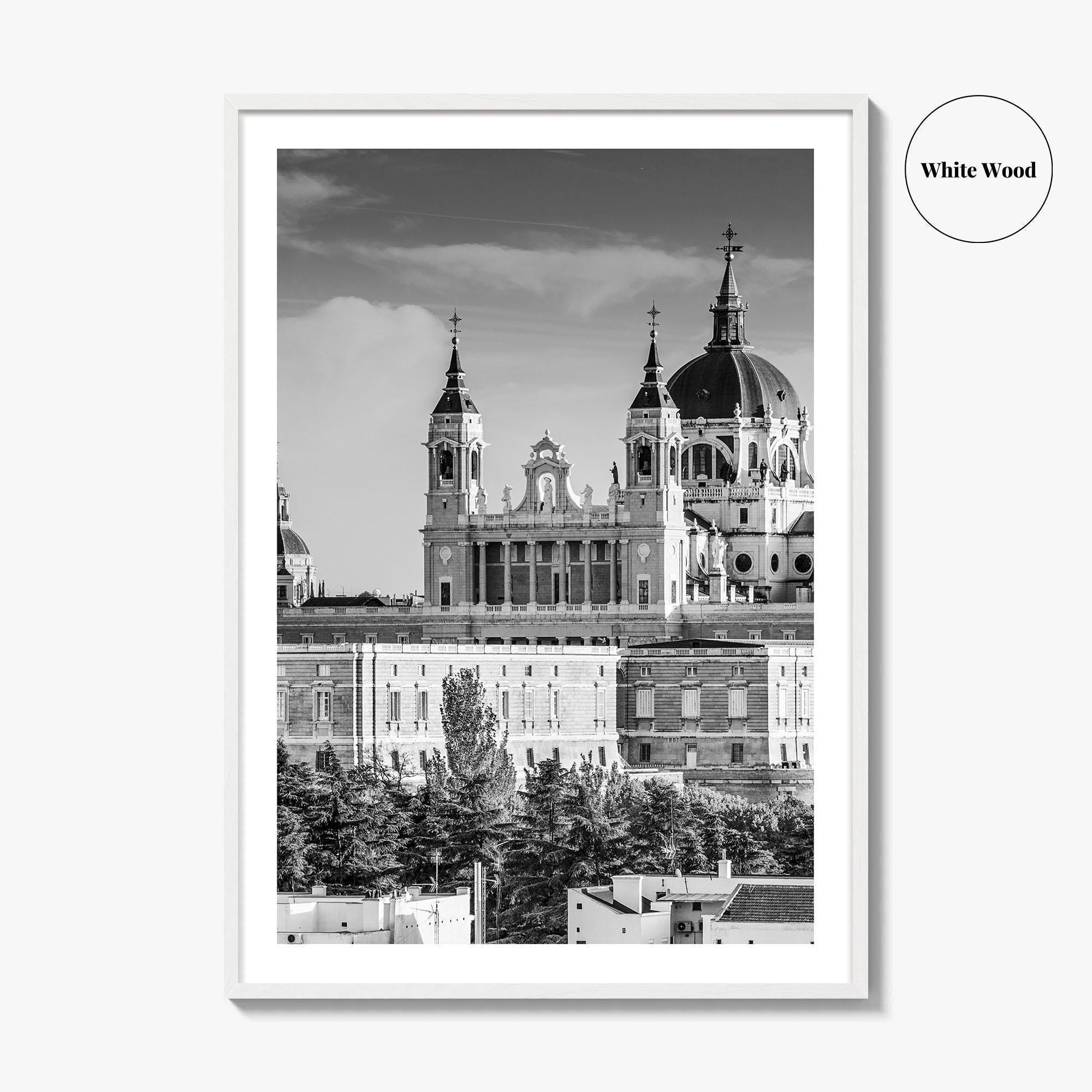 Madrid Skyline Black and White Fine Art Photo Print, Spain, Almudena Cathedral, Royal Palace