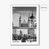 Madrid Skyline Black and White Fine Art Photo Print, Spain, Almudena Cathedral, Royal Palace