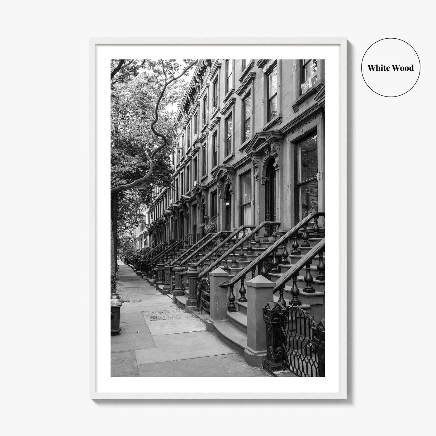 Brooklyn Black and White Fine Art Photo Print, Cobble Hill Brownstones NYC Poster
