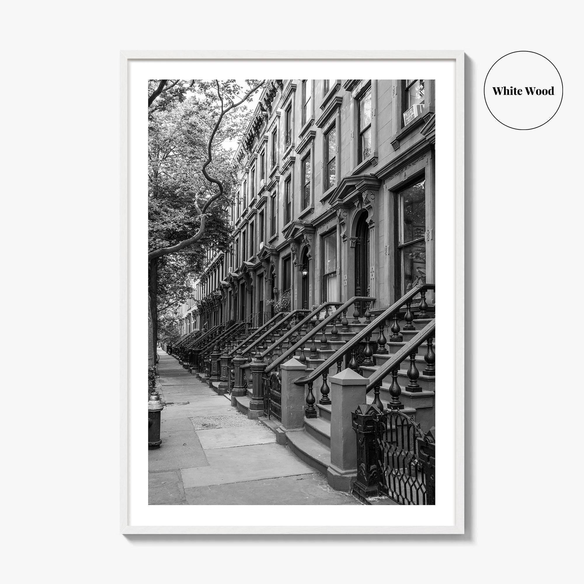 Brooklyn Black and White Fine Art Photo Print, Cobble Hill Brownstones NYC Poster