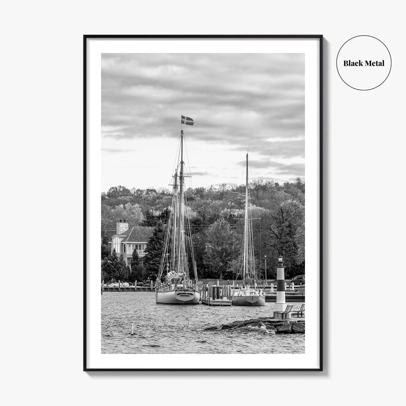 Sister Bay Black and White Fine Art Photo Print, Door County Harbor Wisconsin Poster