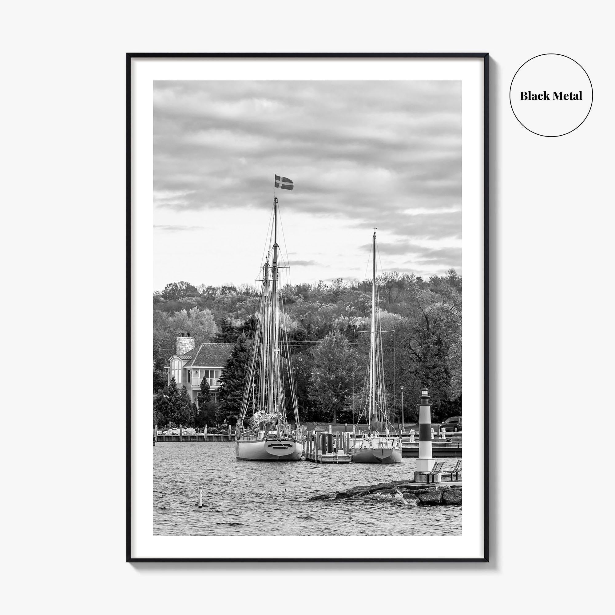 Sister Bay Black and White Fine Art Photo Print, Door County Harbor Wisconsin Poster