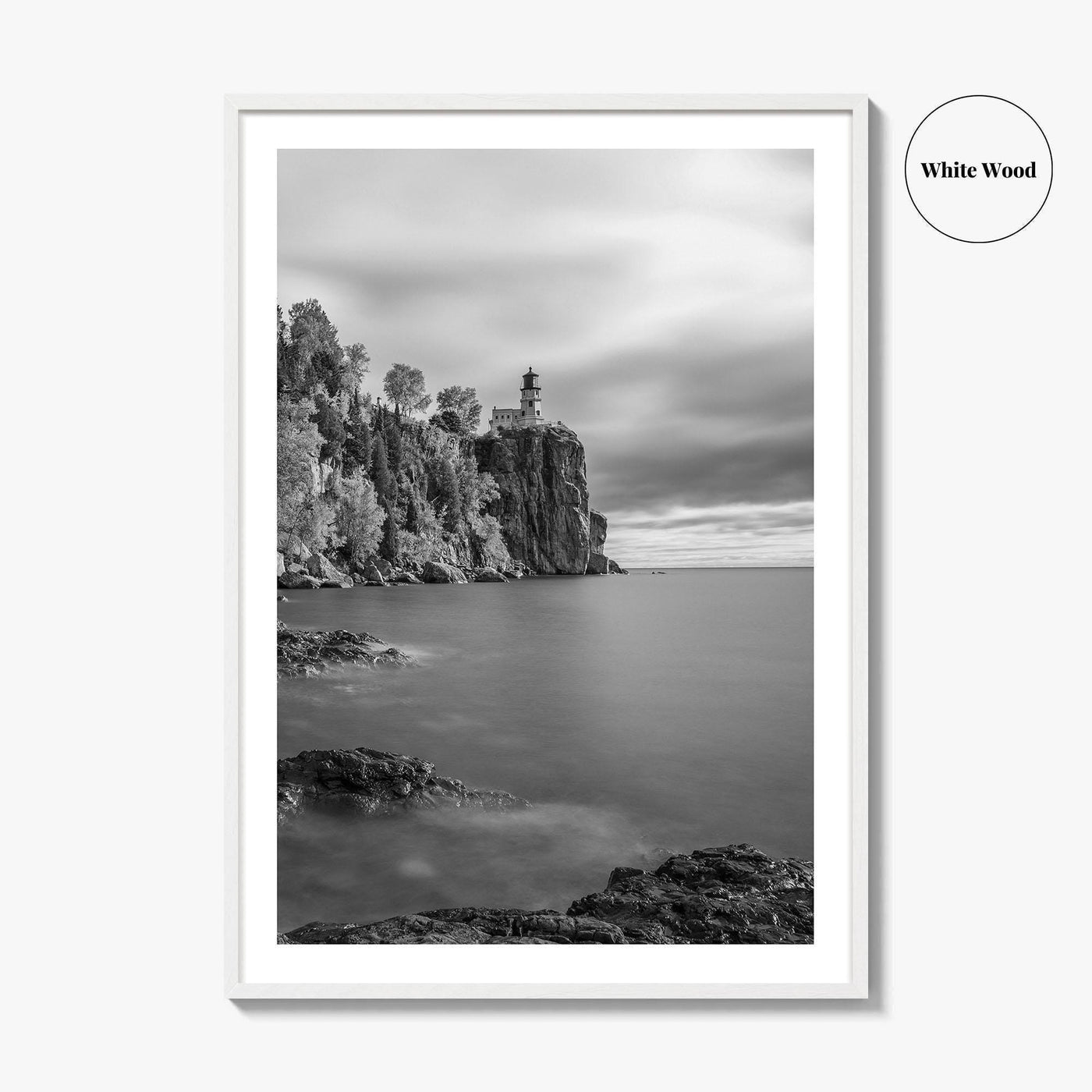 Lake Superior Black and White Fine Art Photo Print, Split Rock Lighthouse Minnesota, USA