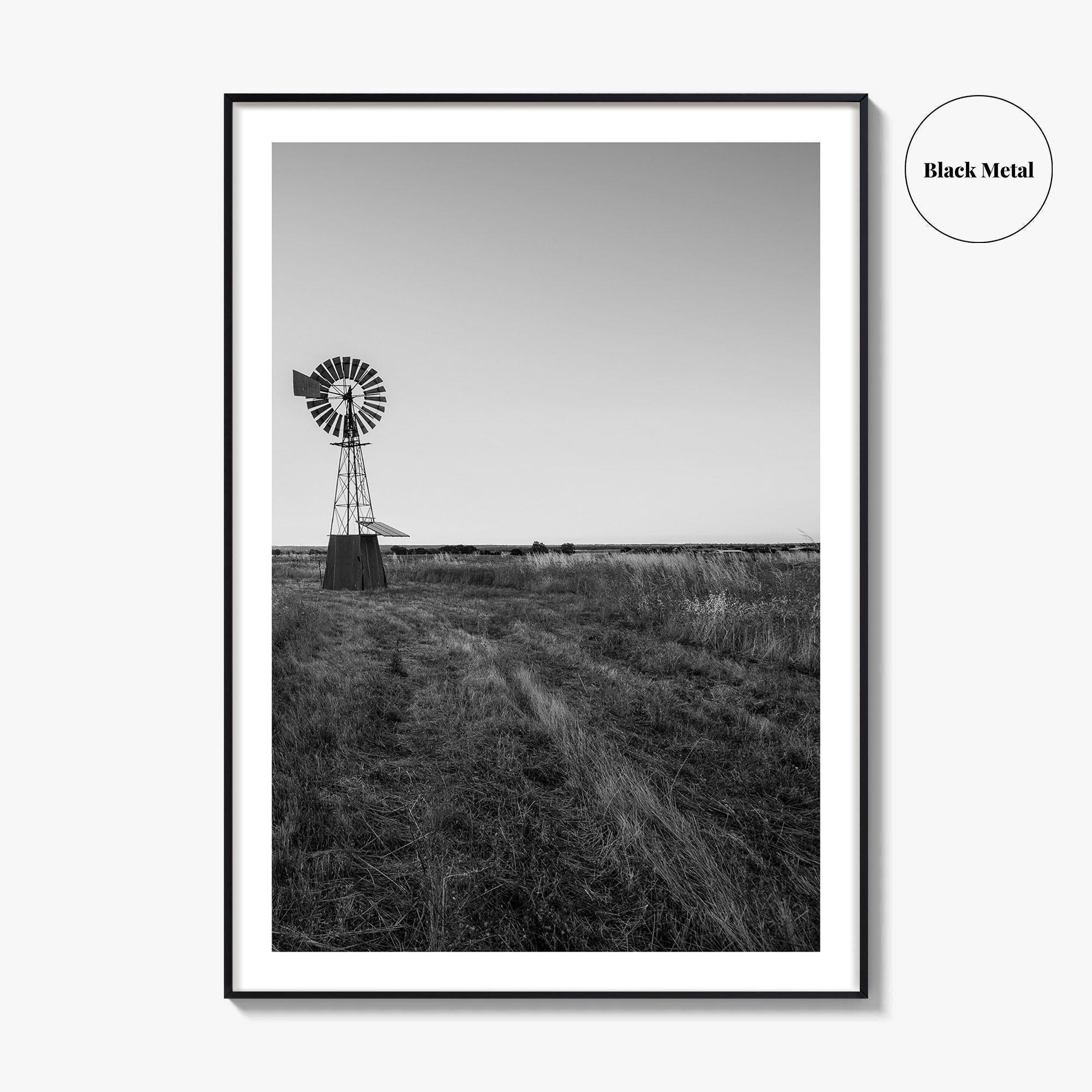 Texas Black and White Fine Art Photo Print, Windmill Poster, USA