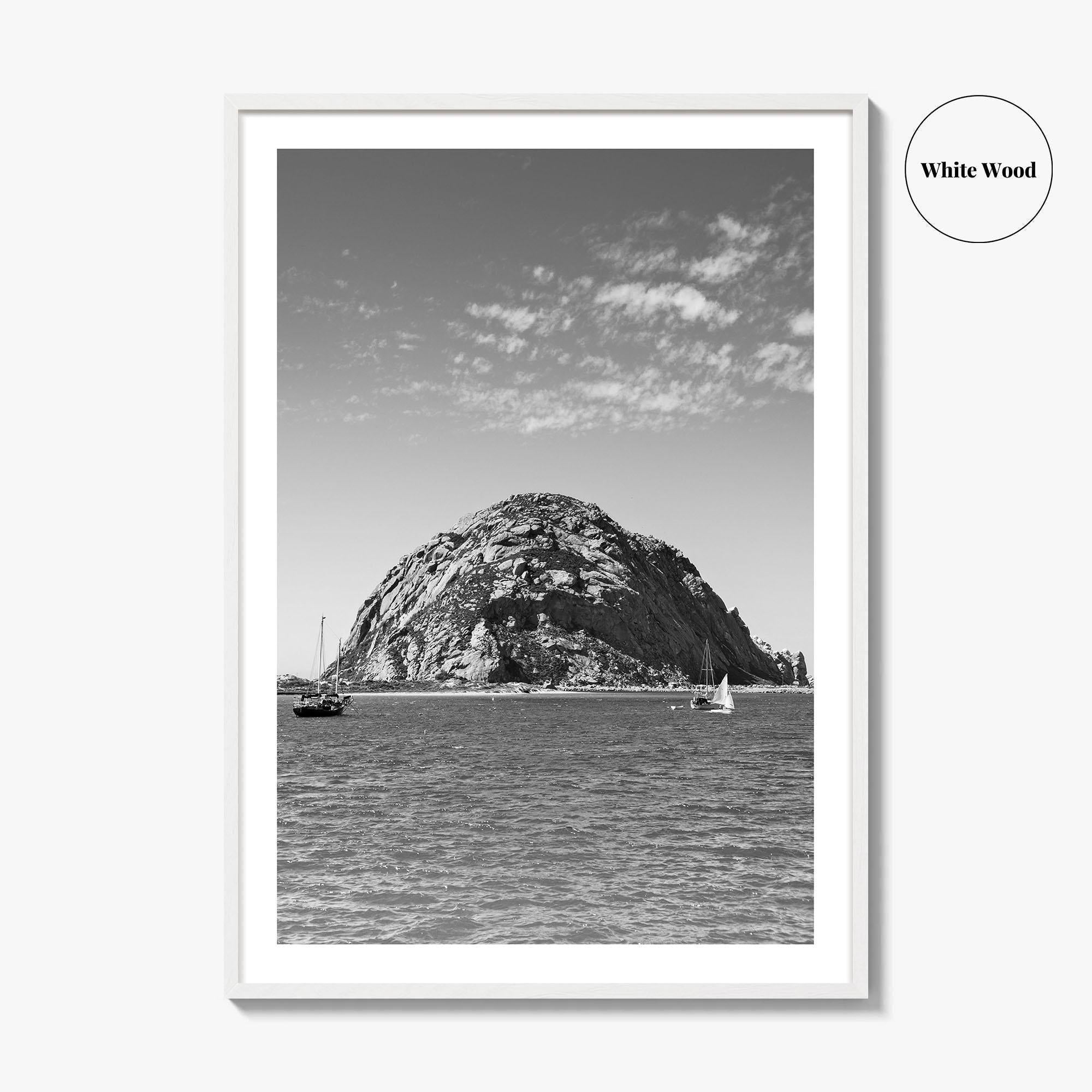 Morro Bay Black and White Fine Art Photo Print, Morro Rock California Poster