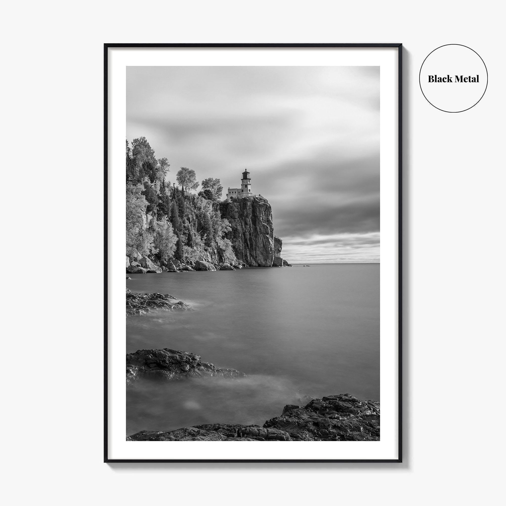 Lake Superior Black and White Fine Art Photo Print, Split Rock Lighthouse Minnesota, USA
