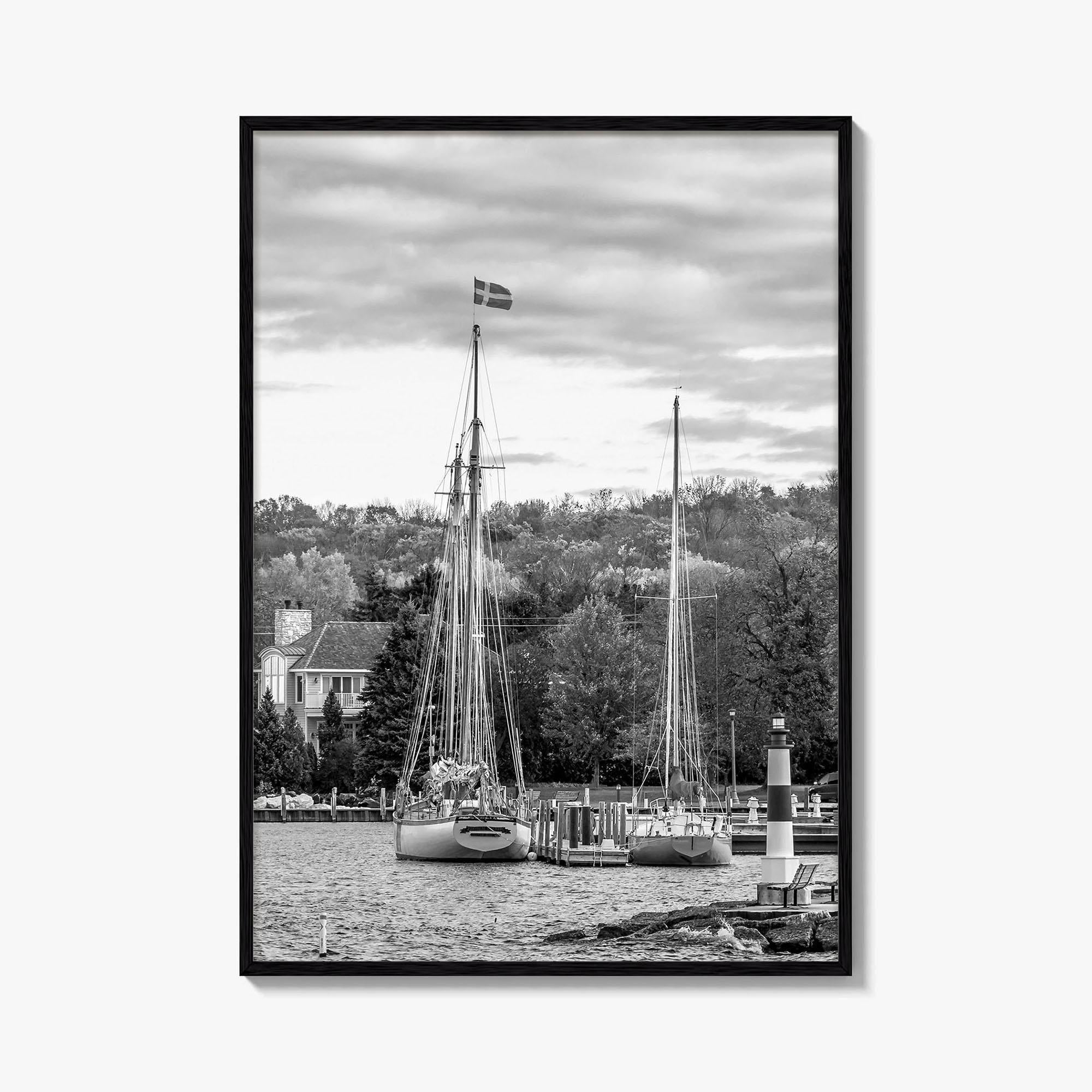 Sister Bay Black and White Fine Art Photo Print, Door County Harbor Wisconsin Poster