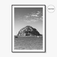 Morro Bay Black and White Fine Art Photo Print, Morro Rock California Poster