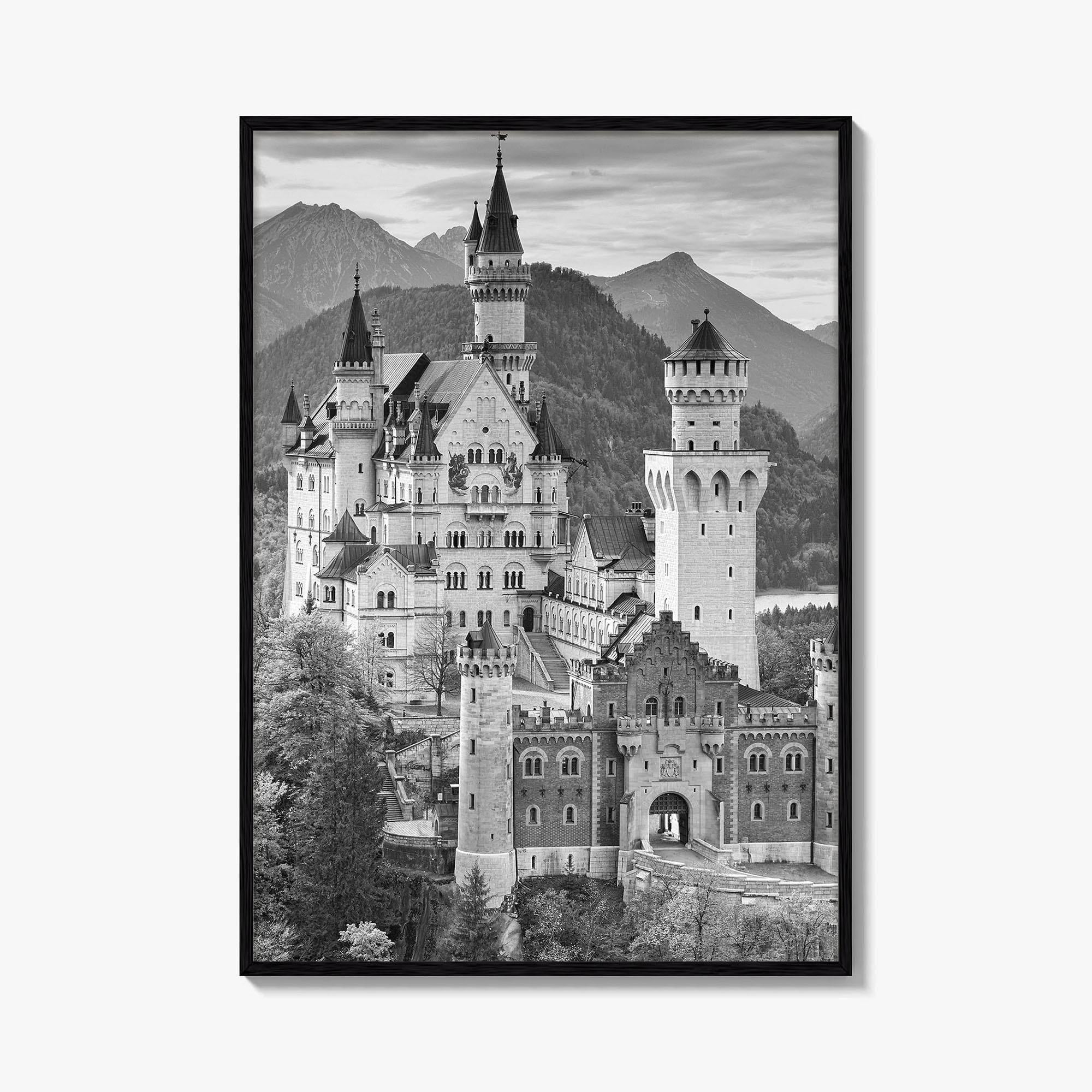 Neuschwanstein Castle Black and White Fine Art Photo Print, Bavaria Germany Poster