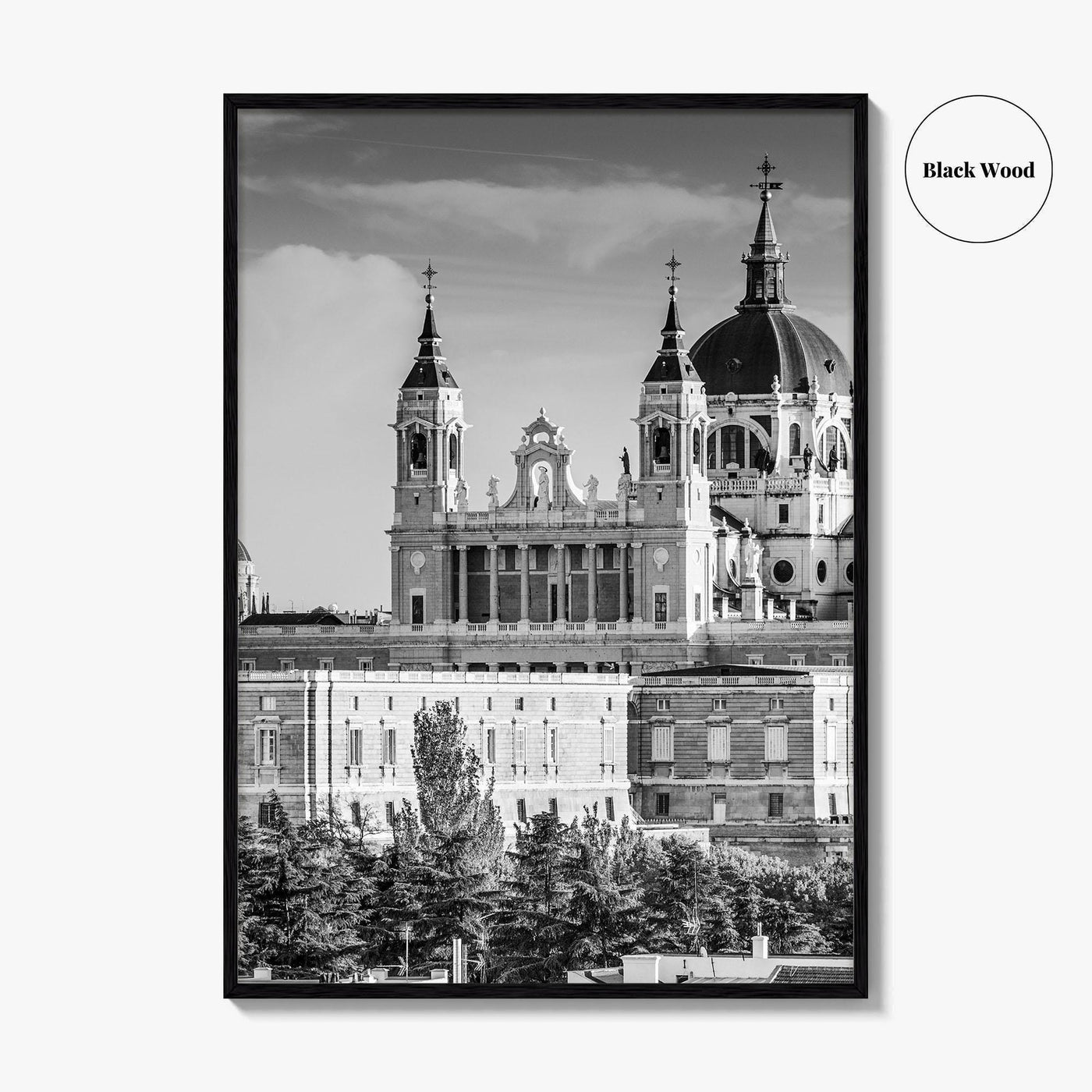 Madrid Skyline Black and White Fine Art Photo Print, Spain, Almudena Cathedral, Royal Palace