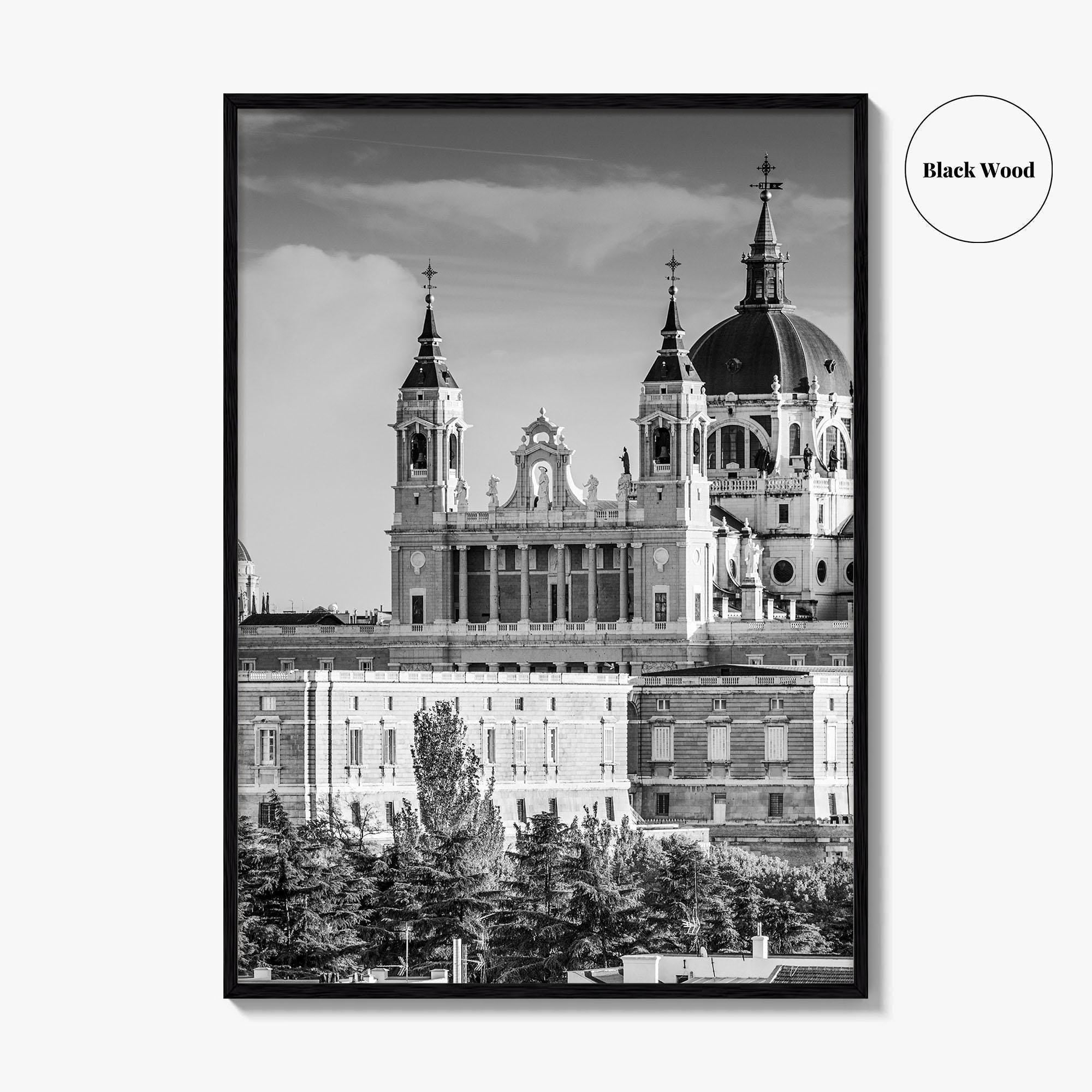 Madrid Skyline Black and White Fine Art Photo Print, Spain, Almudena Cathedral, Royal Palace