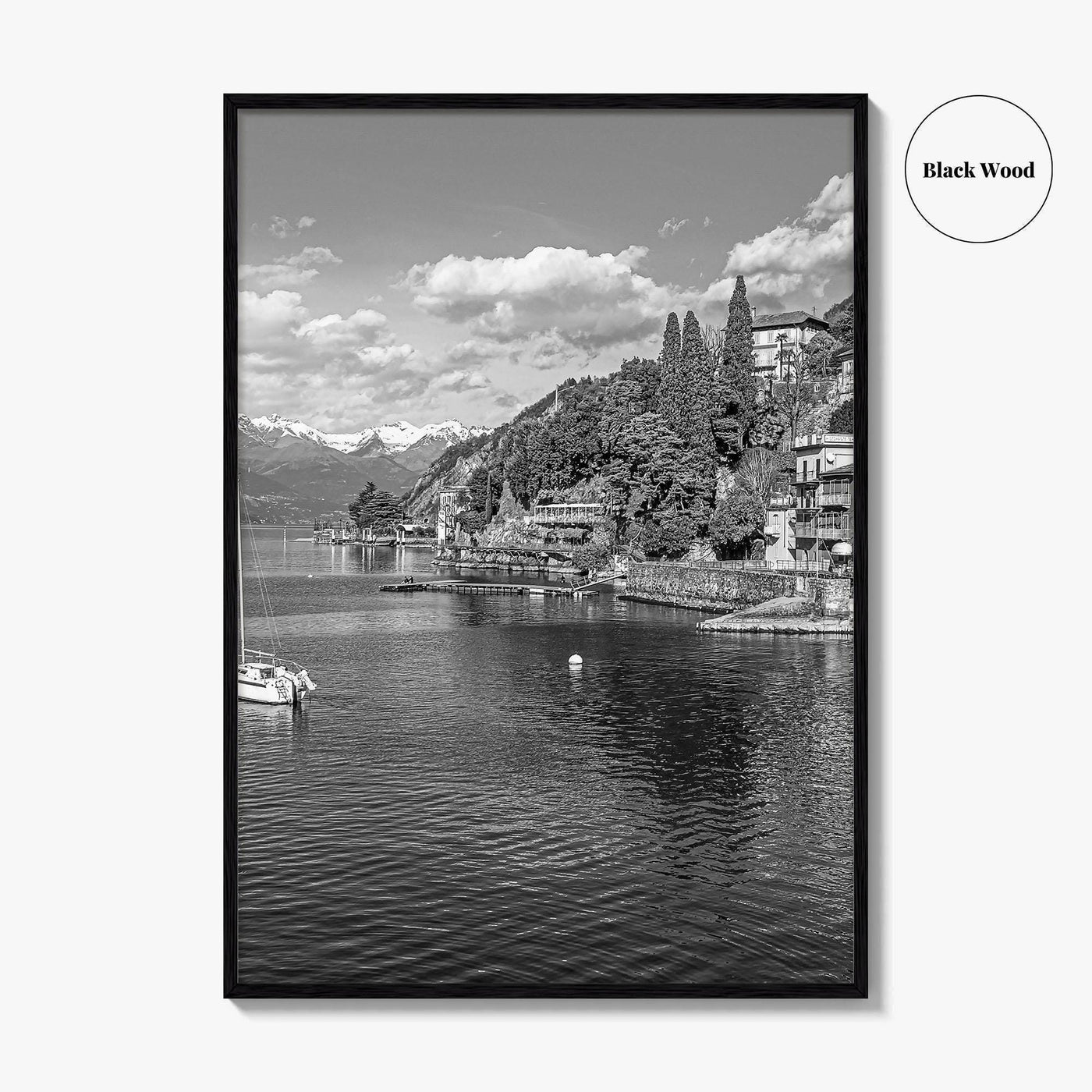 Lake Como Black and White Fine Art Photo Print, Varenna Italy Wall Poster