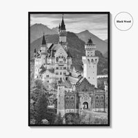 Neuschwanstein Castle Black and White Fine Art Photo Print, Bavaria Germany Poster