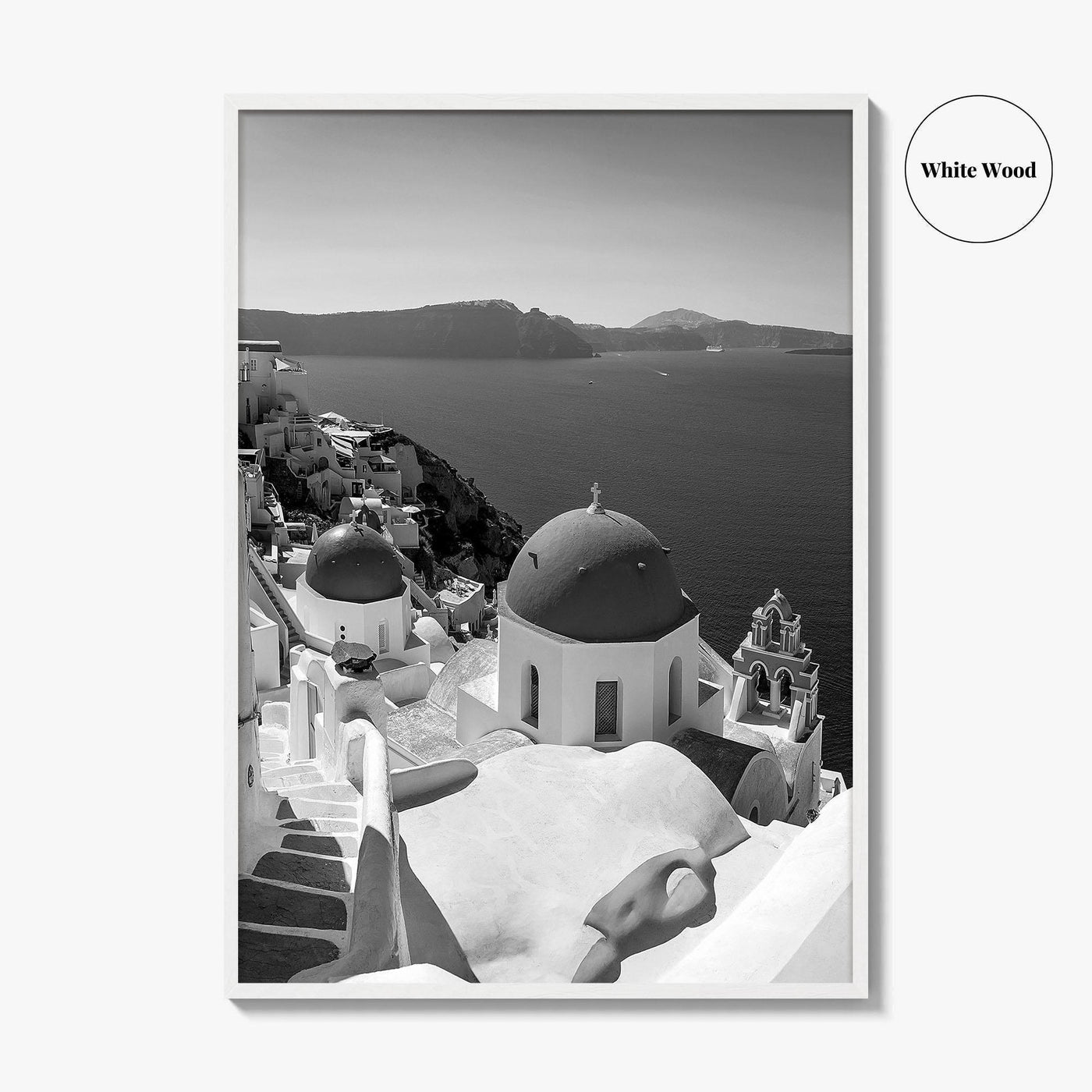 Santorini Black and White Fine Art Photo Print, Oia Greece Blue Domes Poster