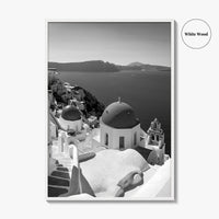 Santorini Black and White Fine Art Photo Print, Oia Greece Blue Domes Poster