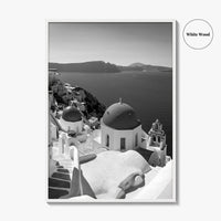 Santorini Black and White Fine Art Photo Print, Oia Greece Blue Domes Poster