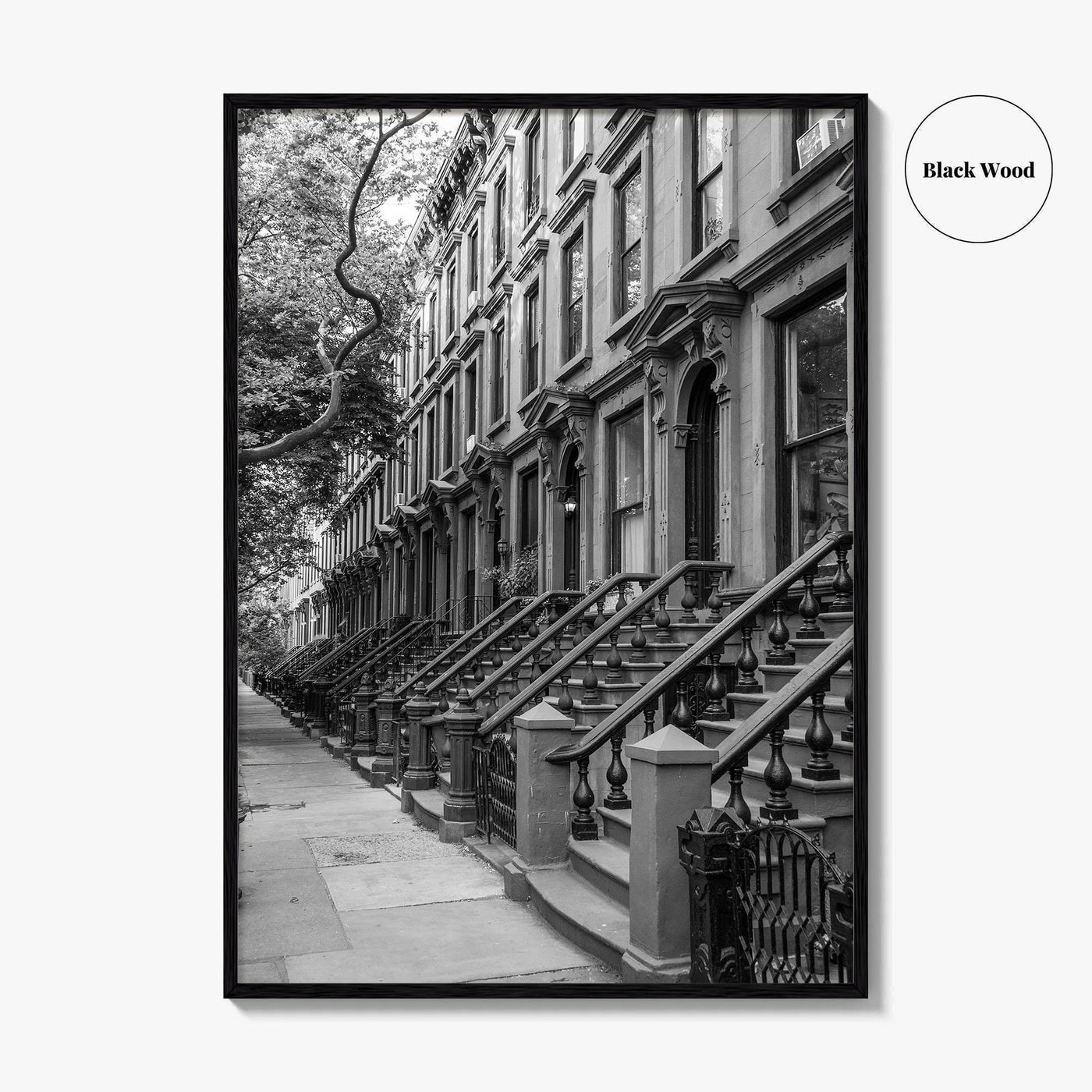 Brooklyn Black and White Fine Art Photo Print, Cobble Hill Brownstones NYC Poster