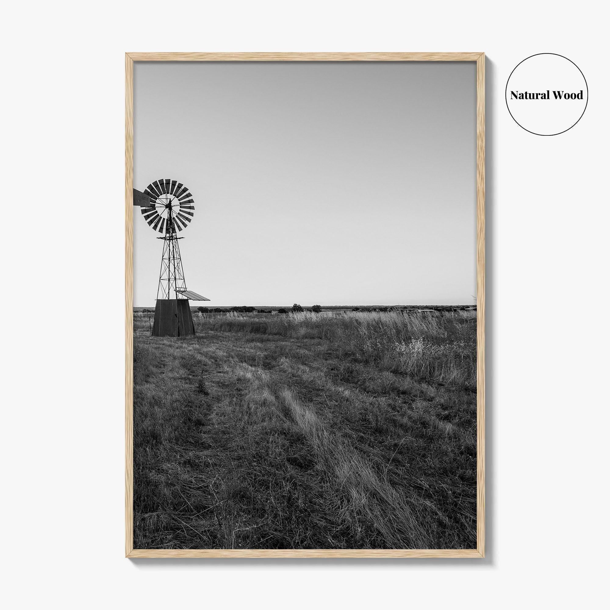 Texas Black and White Fine Art Photo Print, Windmill Poster, USA
