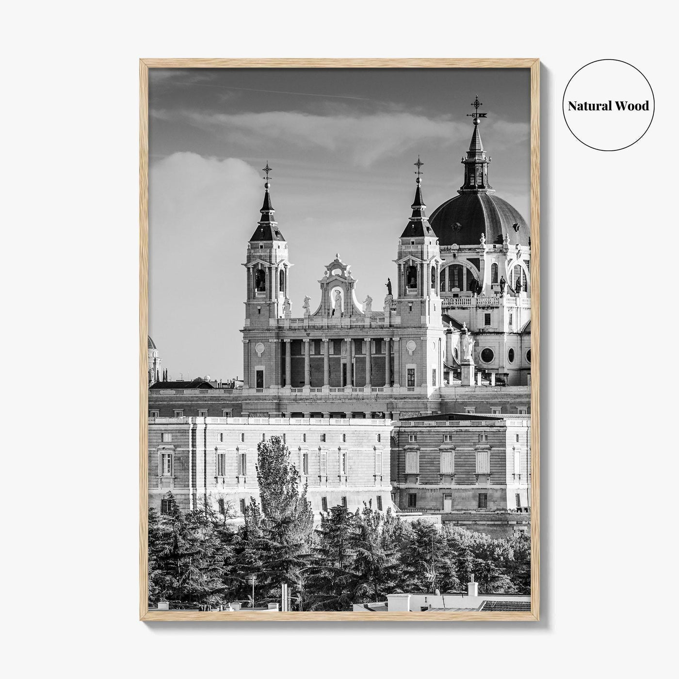 Madrid Skyline Black and White Fine Art Photo Print, Spain, Almudena Cathedral, Royal Palace