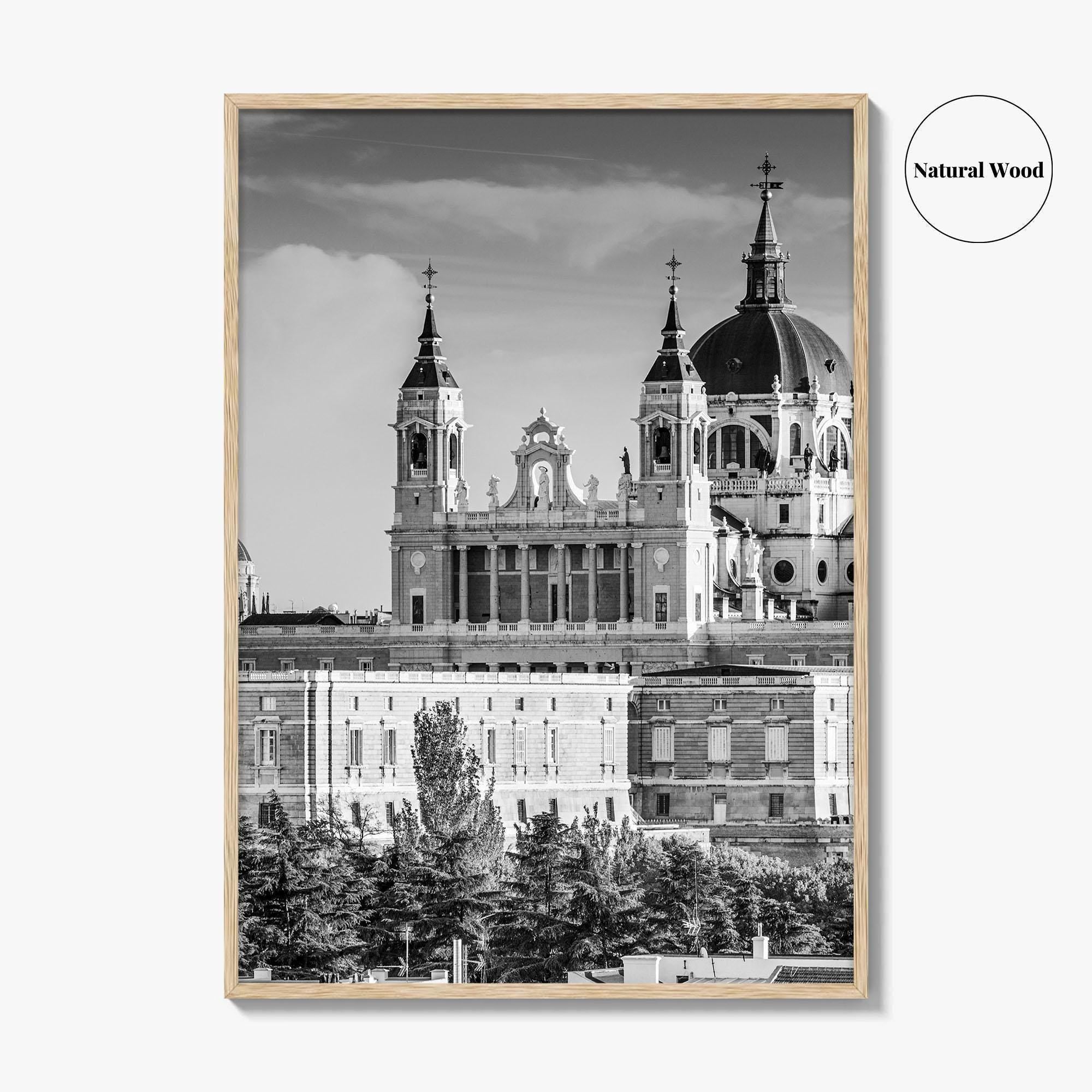 Madrid Skyline Black and White Fine Art Photo Print, Spain, Almudena Cathedral, Royal Palace