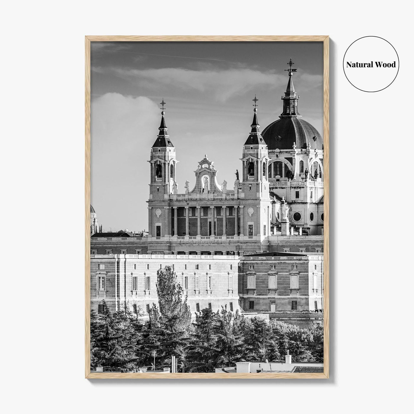 Madrid Skyline Black and White Fine Art Photo Print, Spain, Almudena Cathedral, Royal Palace