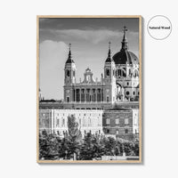 Madrid Skyline Black and White Fine Art Photo Print, Spain, Almudena Cathedral, Royal Palace
