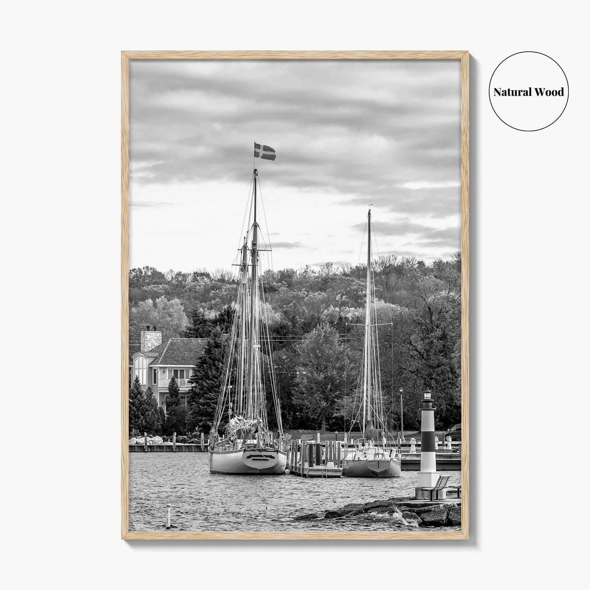 Sister Bay Black and White Fine Art Photo Print, Door County Harbor Wisconsin Poster