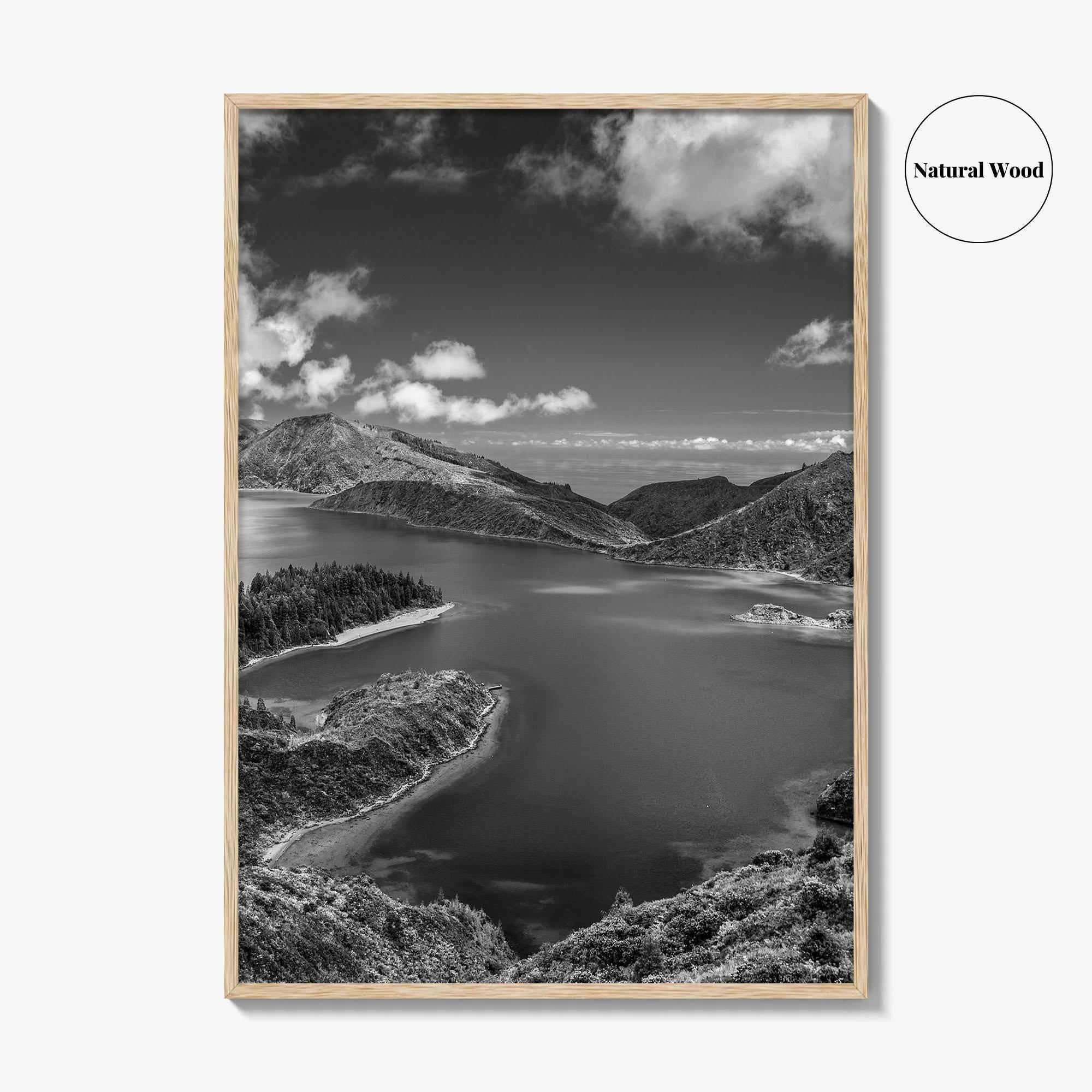 Lagoa do Fogo Black and White Fine Art Photo Print, Sao Miguel Azores Poster