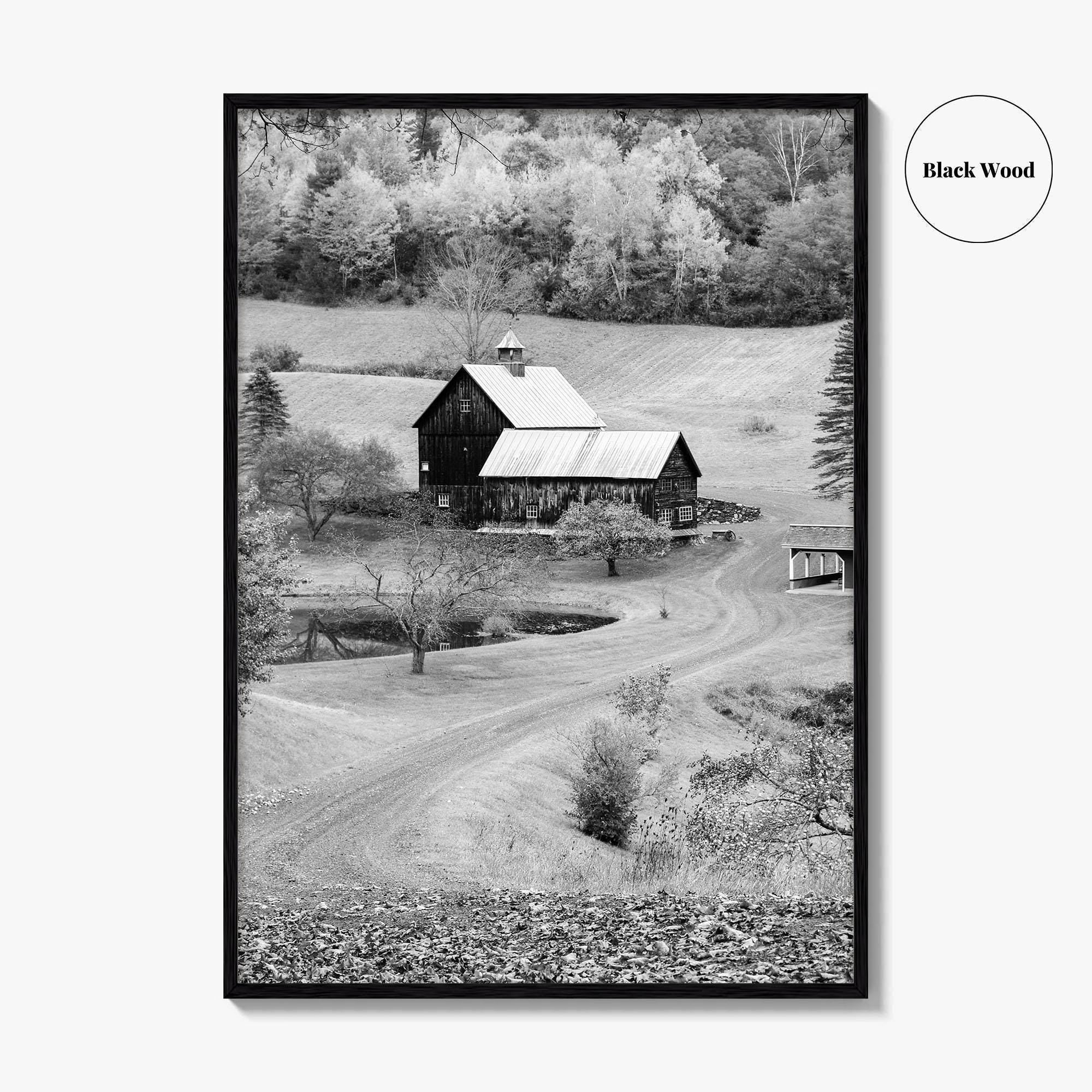 New England Black and White Fine Art Photo Print, Vermont Autumn Landscape Poster