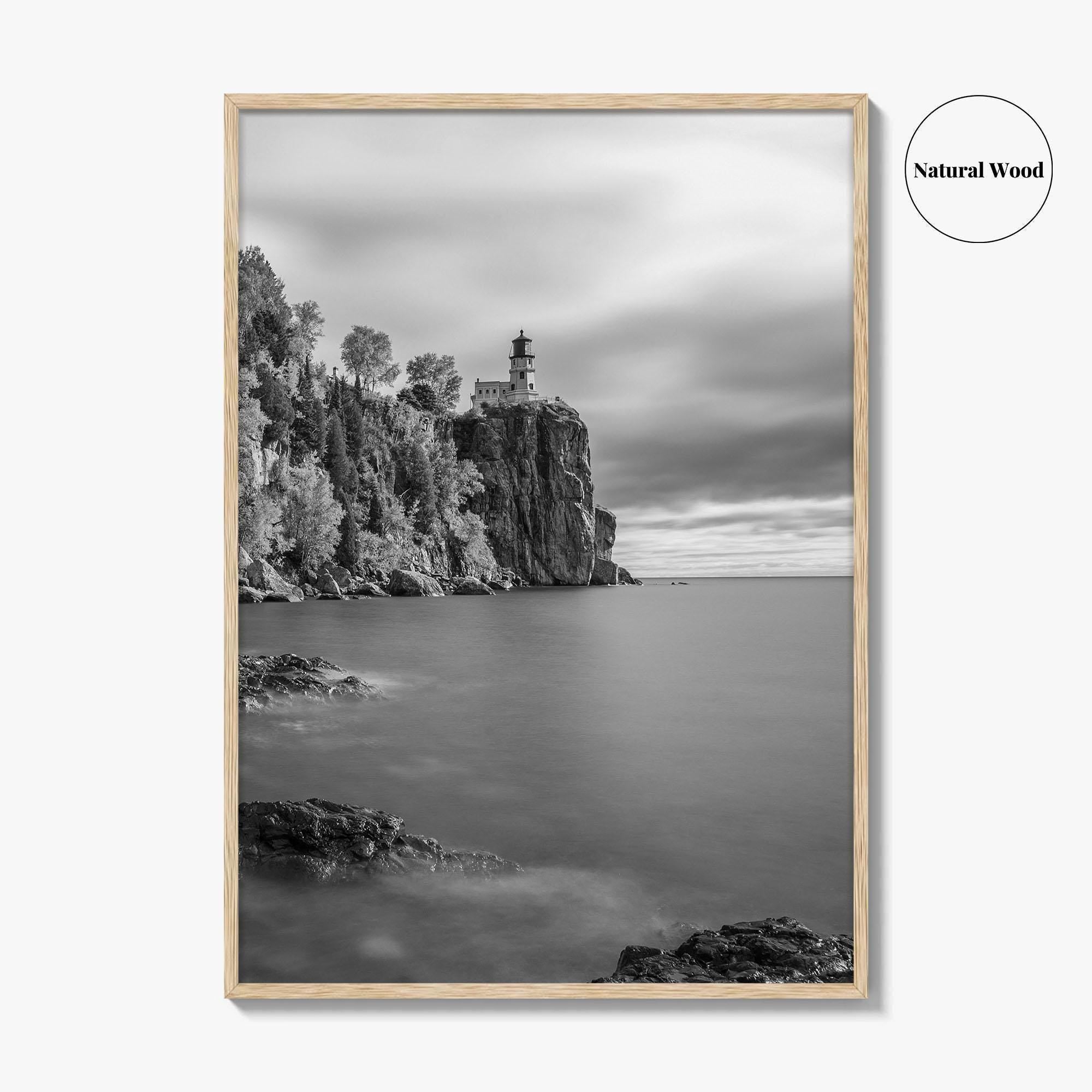 Lake Superior Black and White Fine Art Photo Print, Split Rock Lighthouse Minnesota, USA