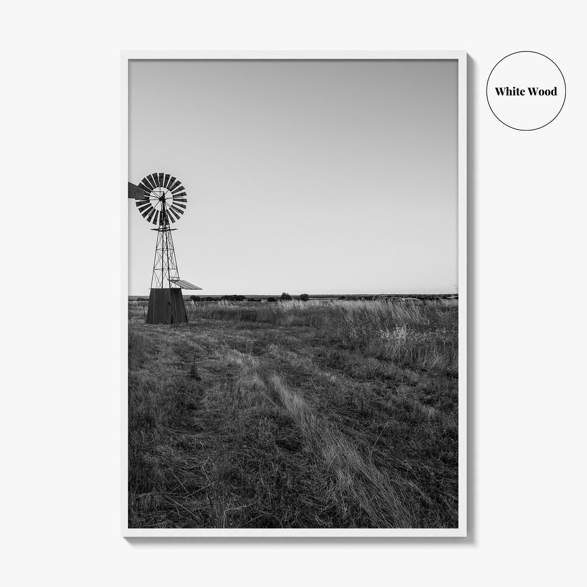 Texas Black and White Fine Art Photo Print, Windmill Poster, USA