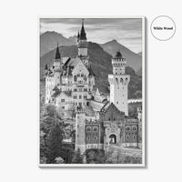 Neuschwanstein Castle Black and White Fine Art Photo Print, Bavaria Germany Poster