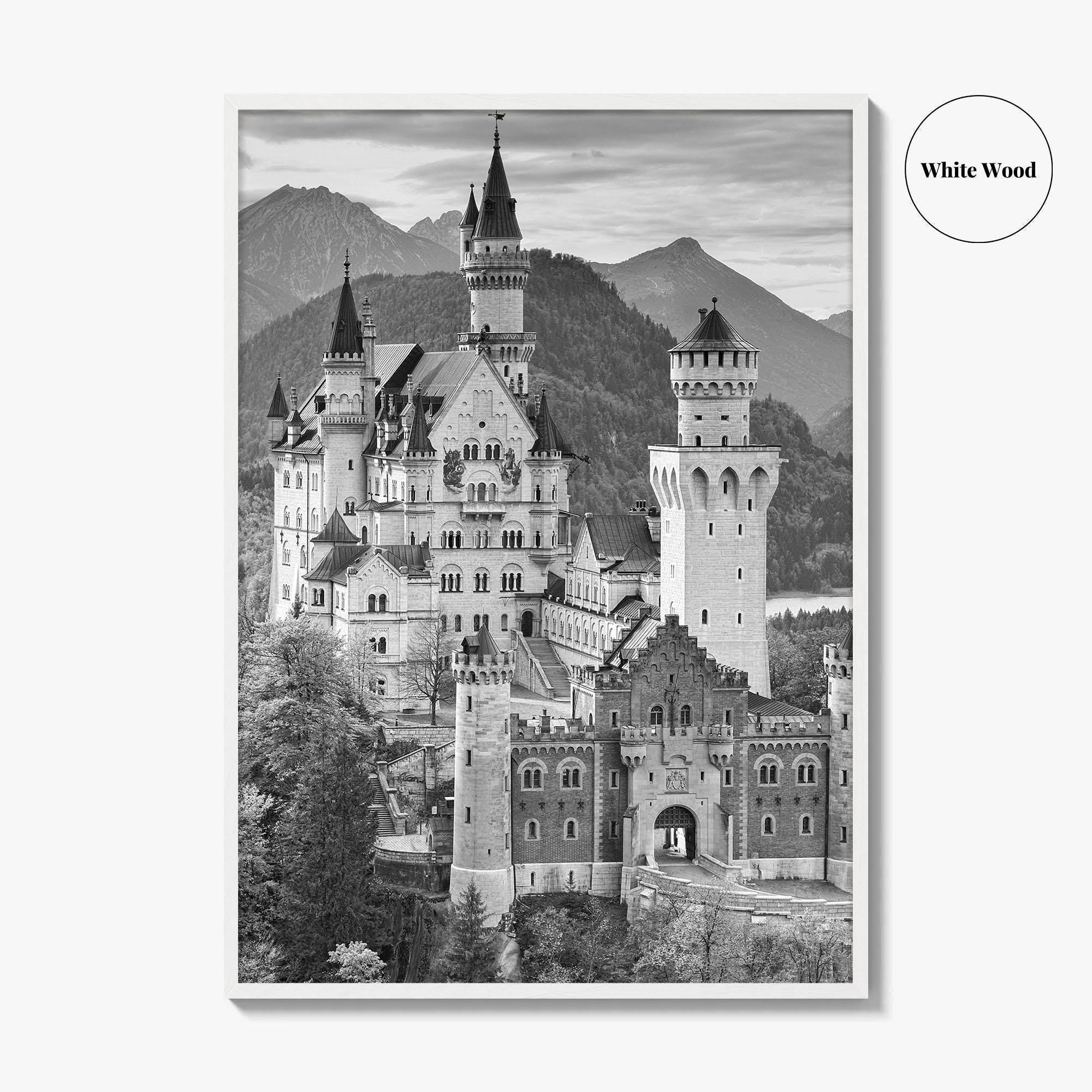 Neuschwanstein Castle Black and White Fine Art Photo Print, Bavaria Germany Poster
