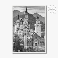 Neuschwanstein Castle Black and White Fine Art Photo Print, Bavaria Germany Poster