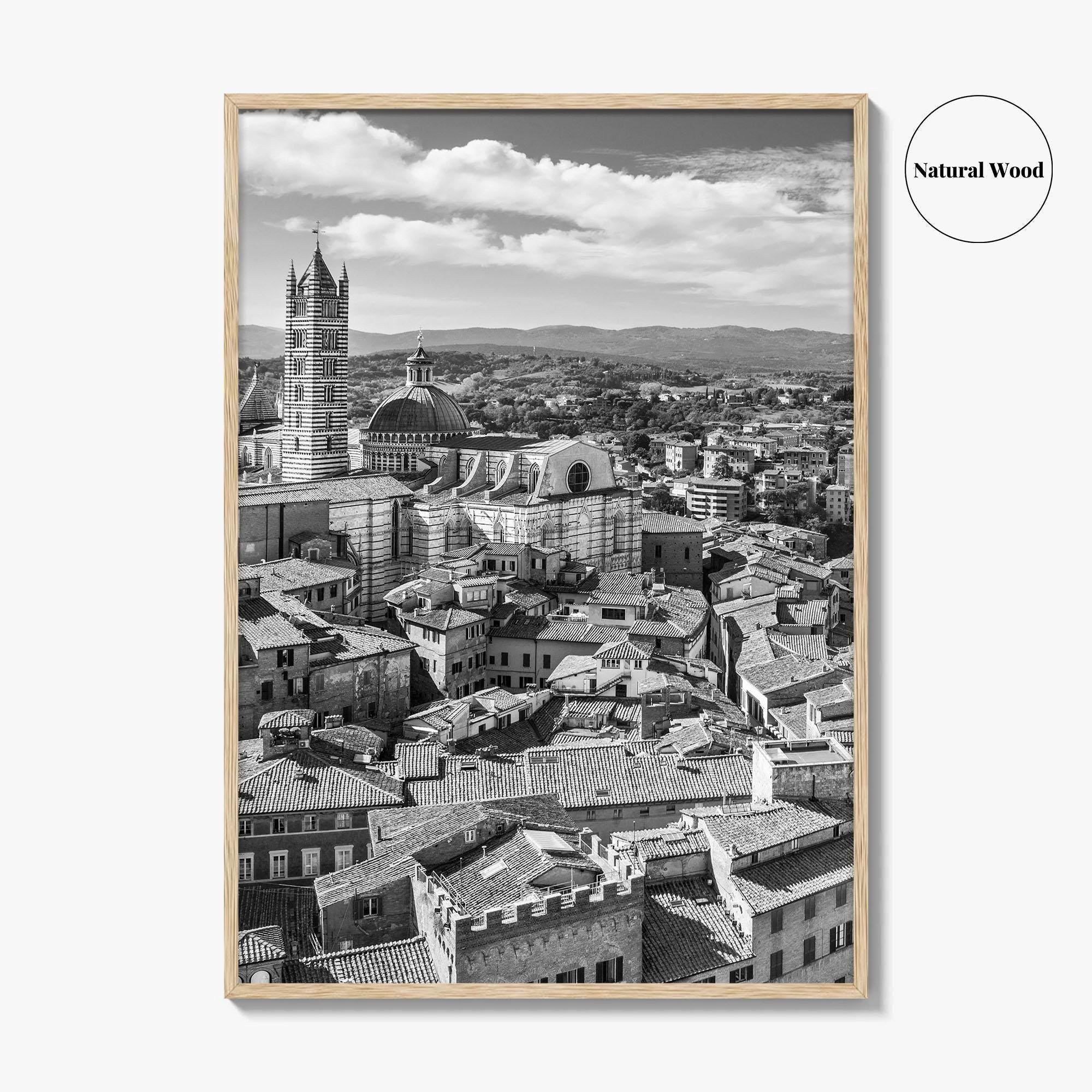 Siena Black and White Fine Art Photo Print, Tuscany Italy Duomo, Mangia Tower Poster
