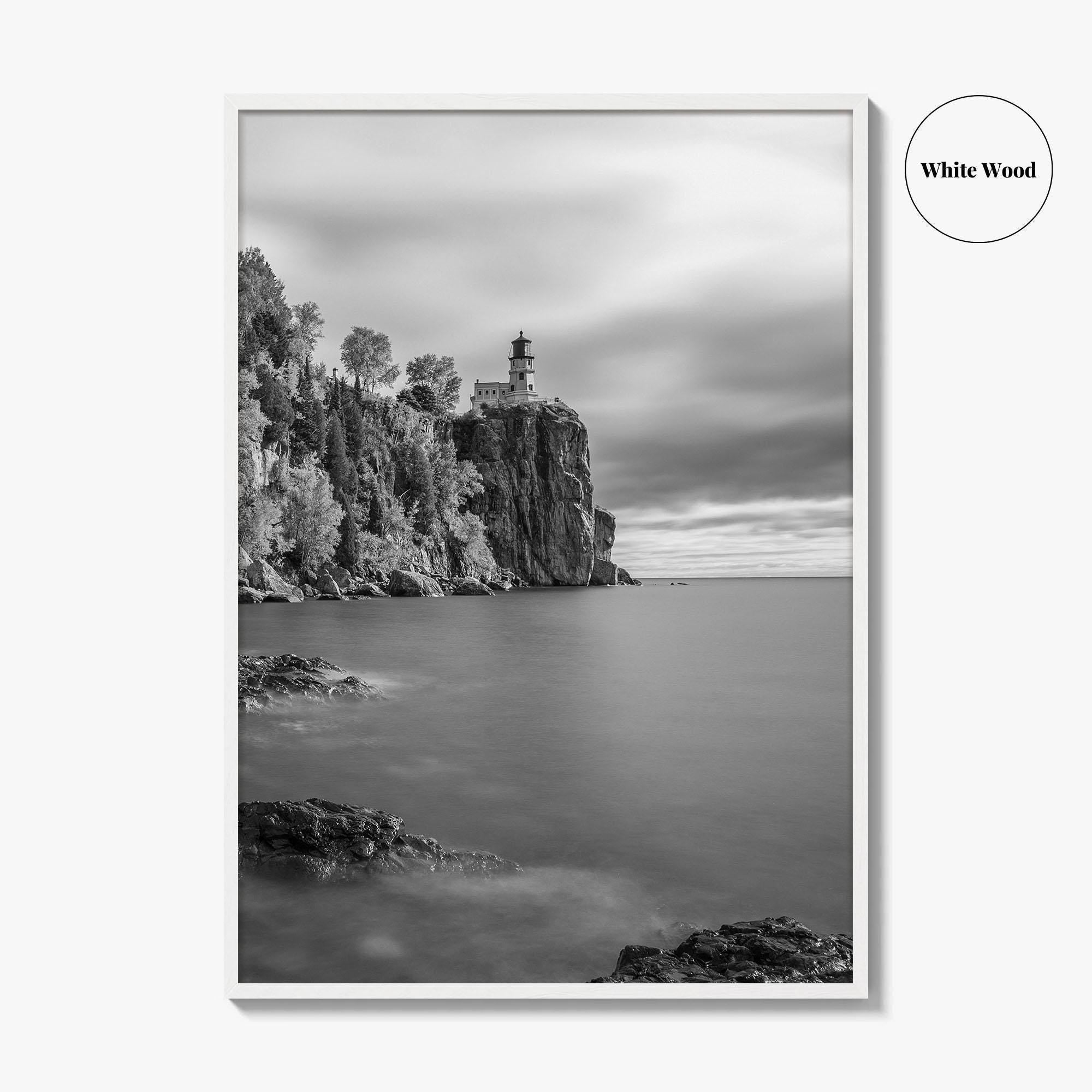 Lake Superior Black and White Fine Art Photo Print, Split Rock Lighthouse Minnesota, USA