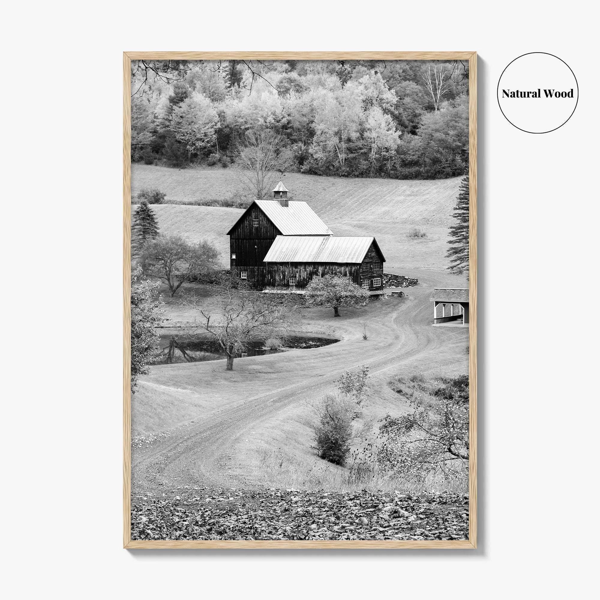 New England Black and White Fine Art Photo Print, Vermont Autumn Landscape Poster