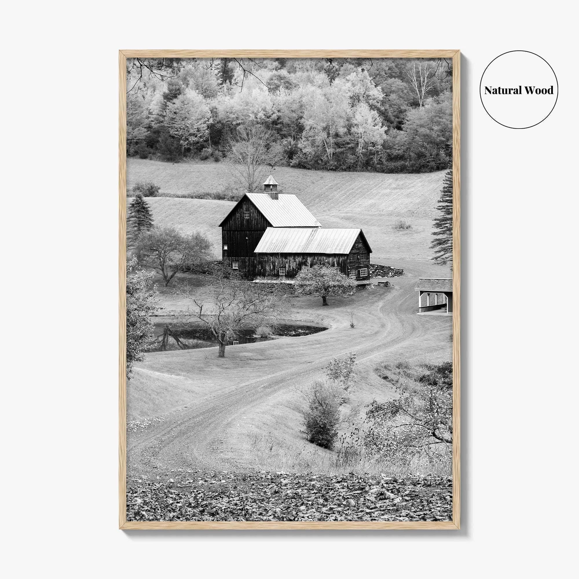 New England Black and White Fine Art Photo Print, Vermont Autumn Landscape Poster