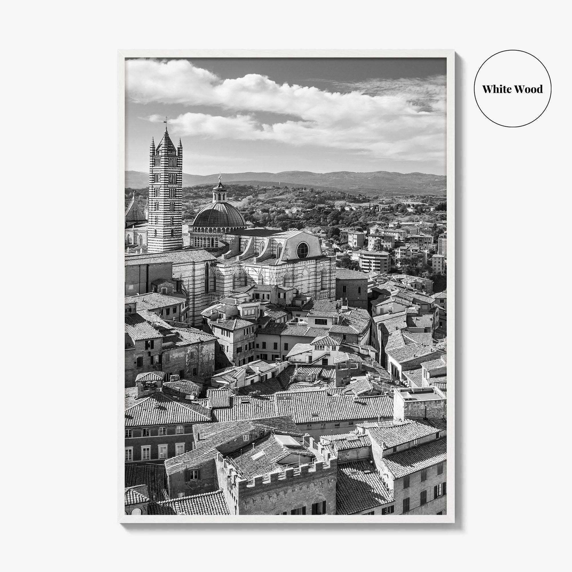 Siena Black and White Fine Art Photo Print, Tuscany Italy Duomo, Mangia Tower Poster